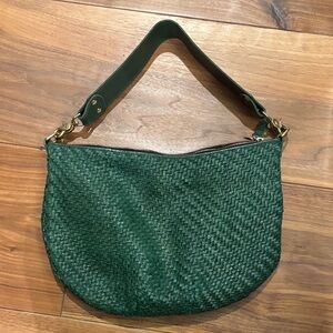 Clare V Elegant Green Woven Shoulder Bag leather